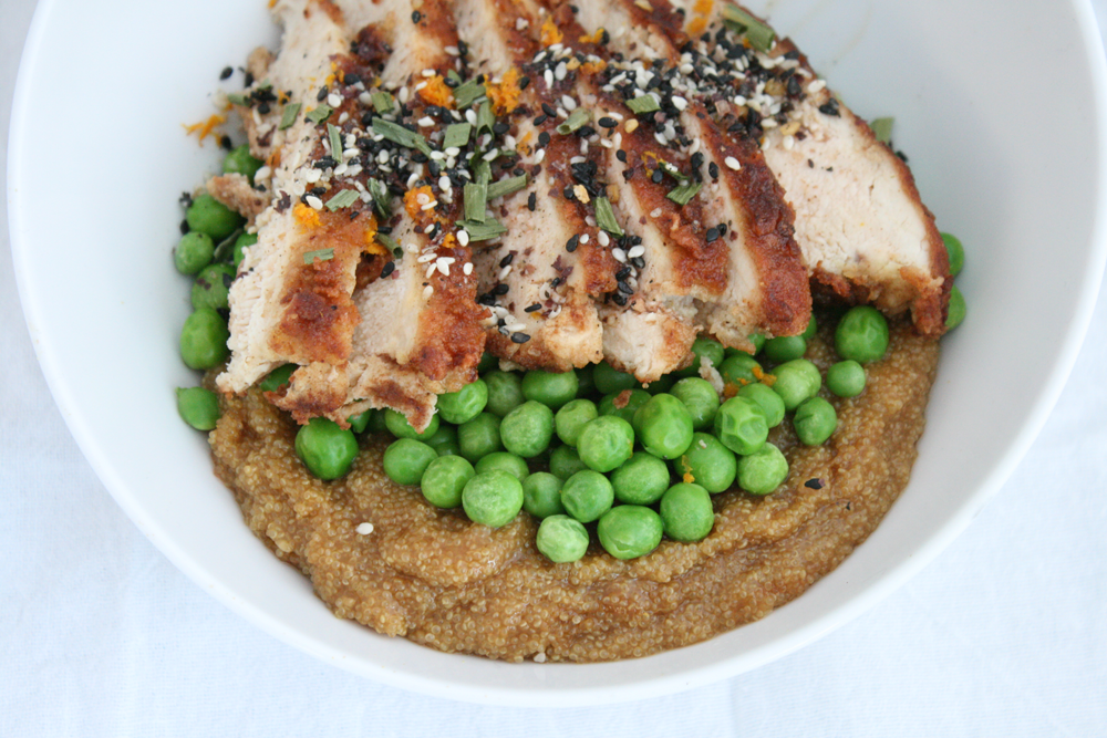 GF chicken over peas and amaranth {wholly rooted}