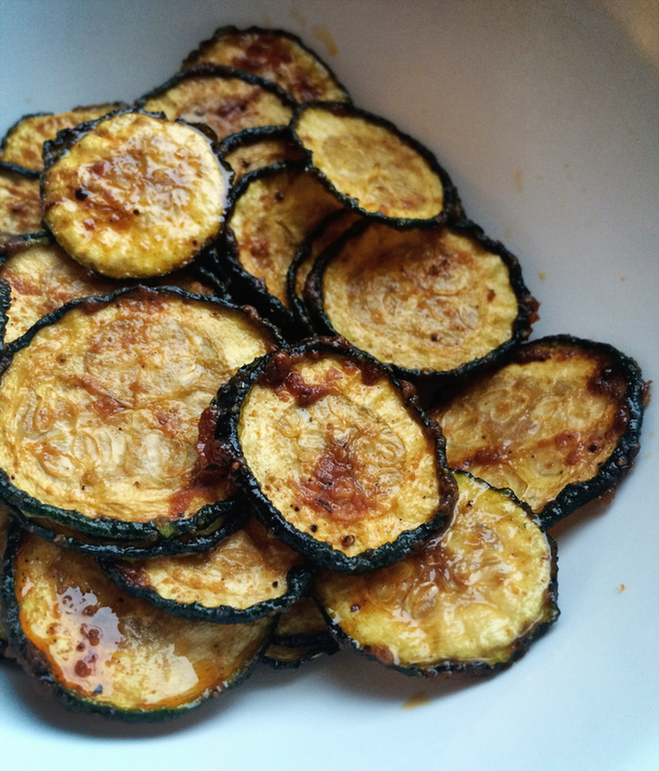zucchini chips out of dehydrator  {wholly rooted}