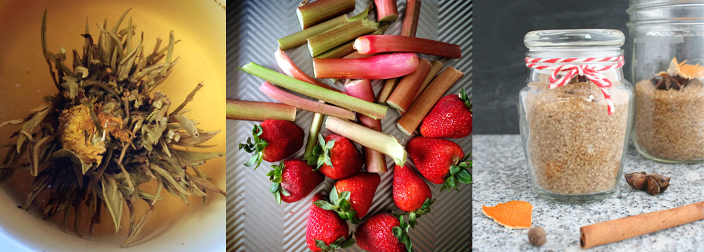 blooming tea, strawberry rhubarb season, gift making {wholly rooted}